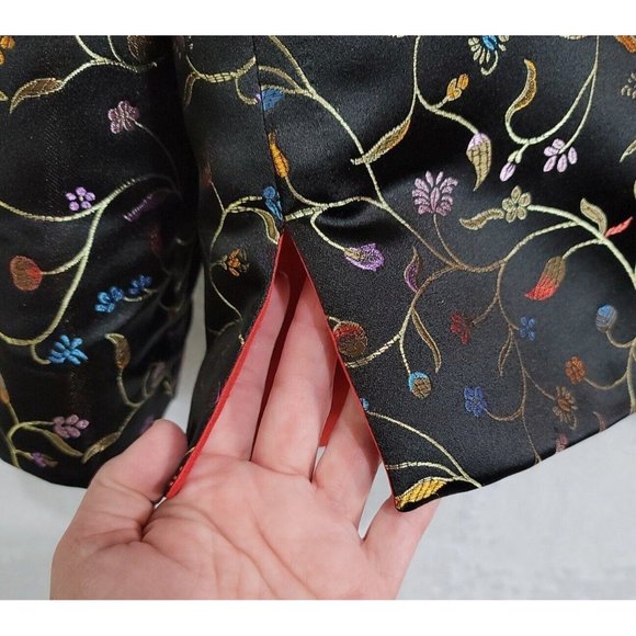 Robert Louis Lined Black Metallic Floral Silk Blend Open Front Jacket Size M/L - Picture 6 of 16